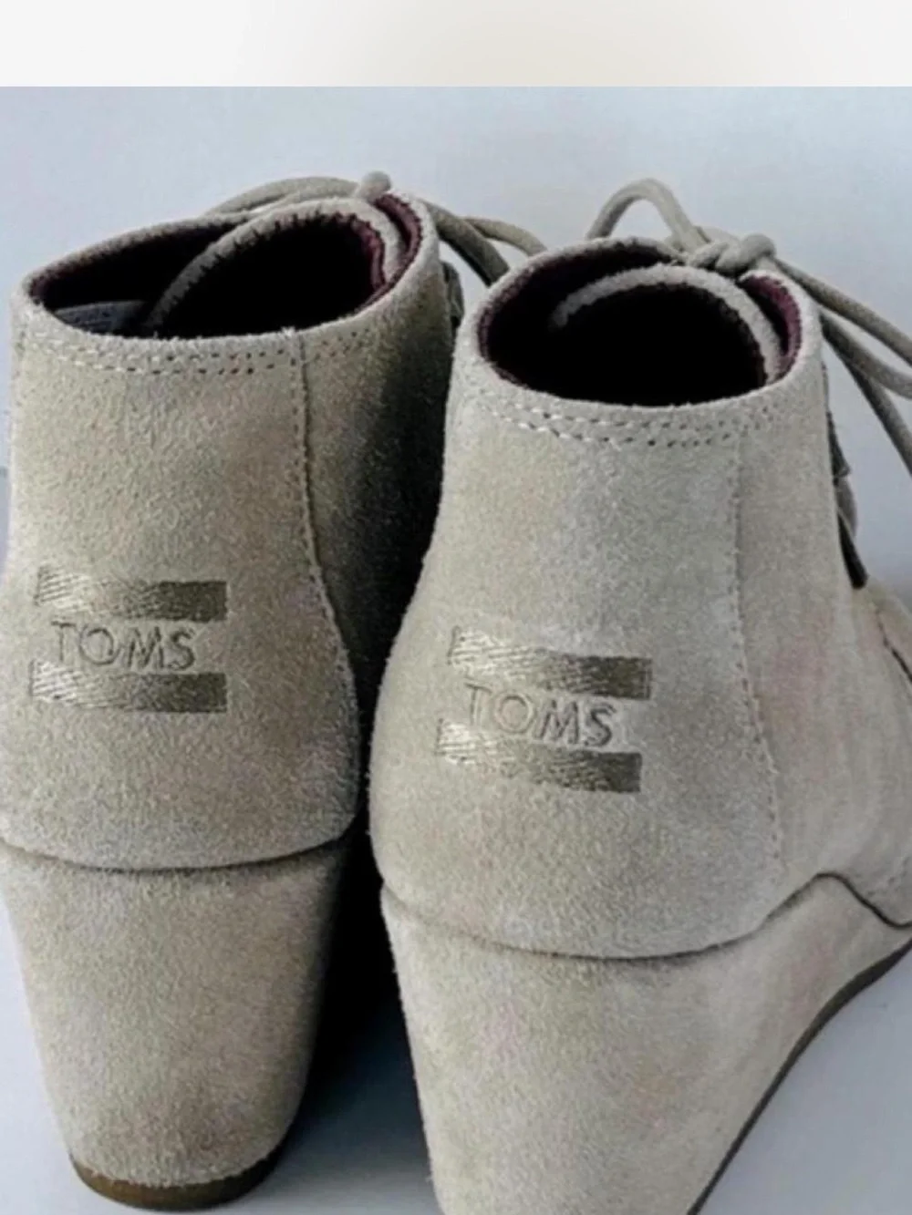 TOMS Kaia Taupe Suede Lace-Up Wedge Ankle Boot